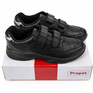 Propet Mens Stability Walker Strap Black Leather Sneakers M2035 Wide E Size 8.5